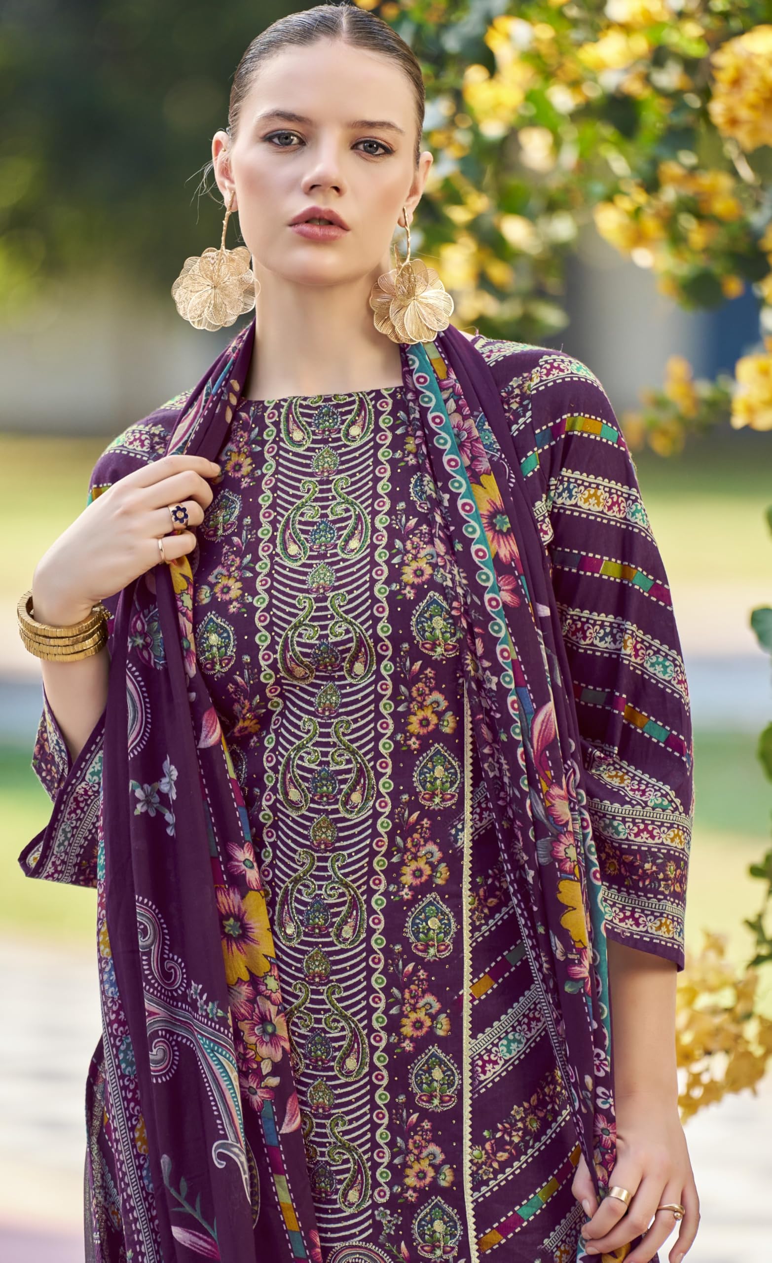 DRAVINAM Trends Kurti 2.50 mtrs, Pure Cotton (3 mtrs apx), Pure MAL MAL Cotton Dupatta Print (2.30|Black