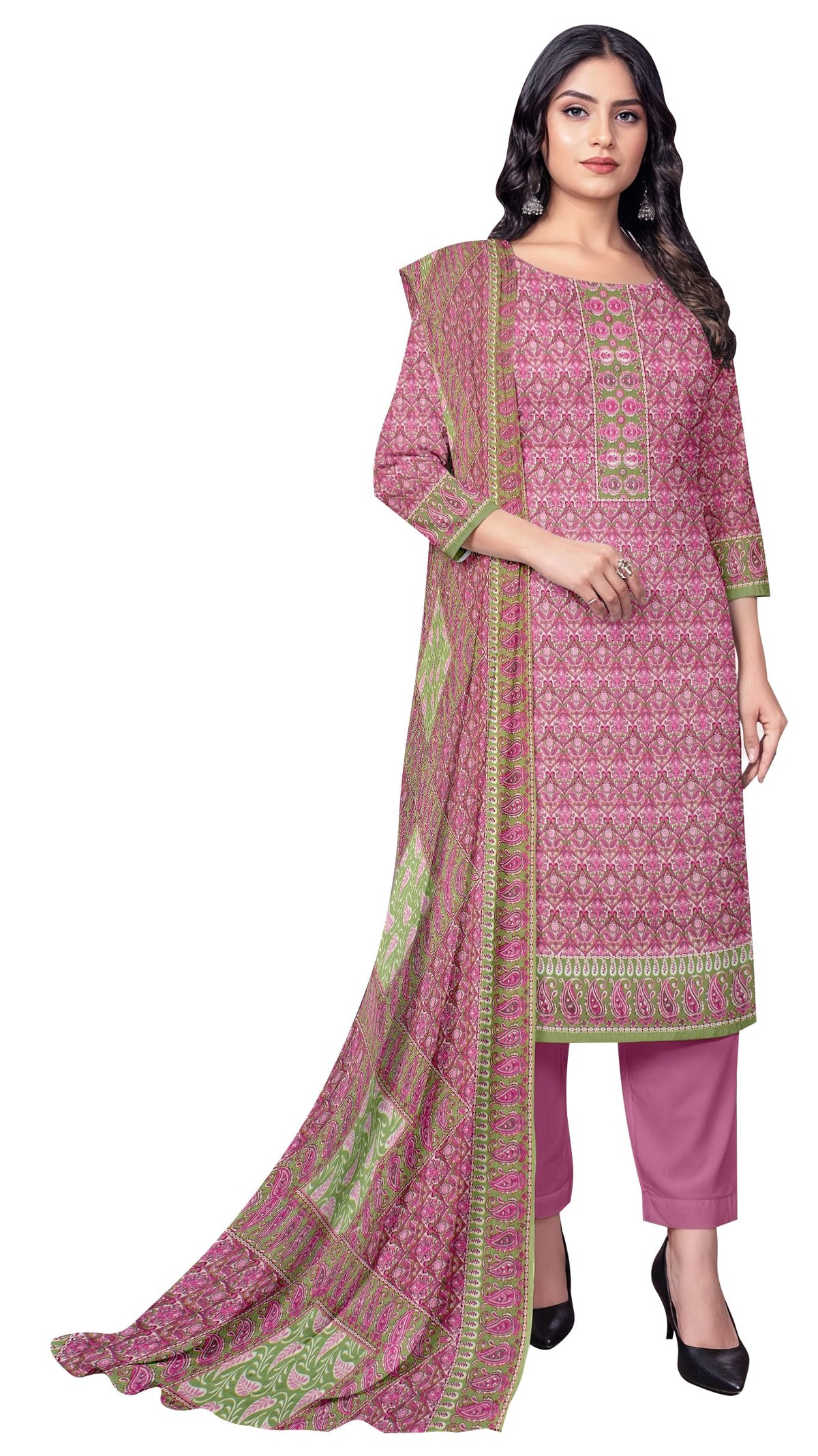 DRAVINAM Trends Women's Unstitched Winter Wear Kashmiri Kani Printed Heavy Woolen Pashmina Salwar Suit Dress Material with Printed Shawl Dupatta
