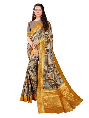 DRAVINAM Trends Printed silk saree with Jacquard Border and Blouse Piece (Grey)