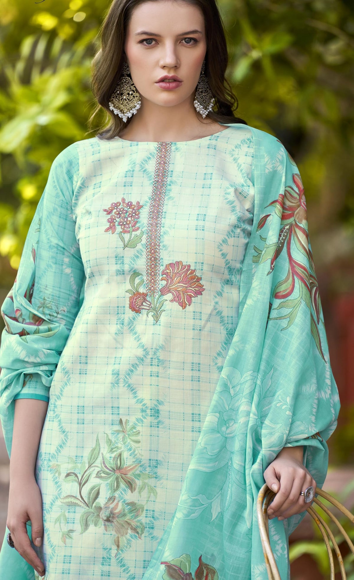 DRAVINAM Trends Women's Unstitched Salwar Suit Dress Material - Cotton Digital Printed Organza Embroidered Kameez II Unstitch Bottoms II Cotton Dupatta