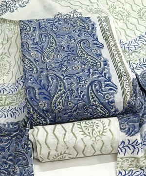 DRAVINAM Trends Hand Block Print Sanganeri Cambric Unstitched Cotton Suit Dress Material for Women with Mulmul Cotton Hand Printed Dupatta