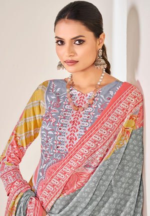 DRAVINAM Trends Women's Pure Cotton Printed Hand Work Unstitched Dress Material Salwar Suit with Unstitched Bottoms and Cotton Dupatta