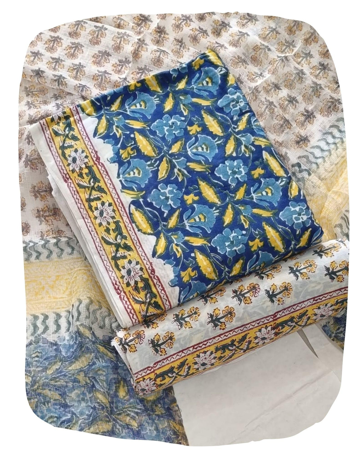 DRAVINAM Trends Sanganeri Hand Block Print Pure Cambric Unstitched Cotton Suit Dress Material with Kota Doriya Hand Printed Dupatta