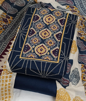 DRAVINAM Trends Women's Cambric Cotton Dress Material | Unstitch Kalamkari Printed Suit Set with Cotton Dupatta