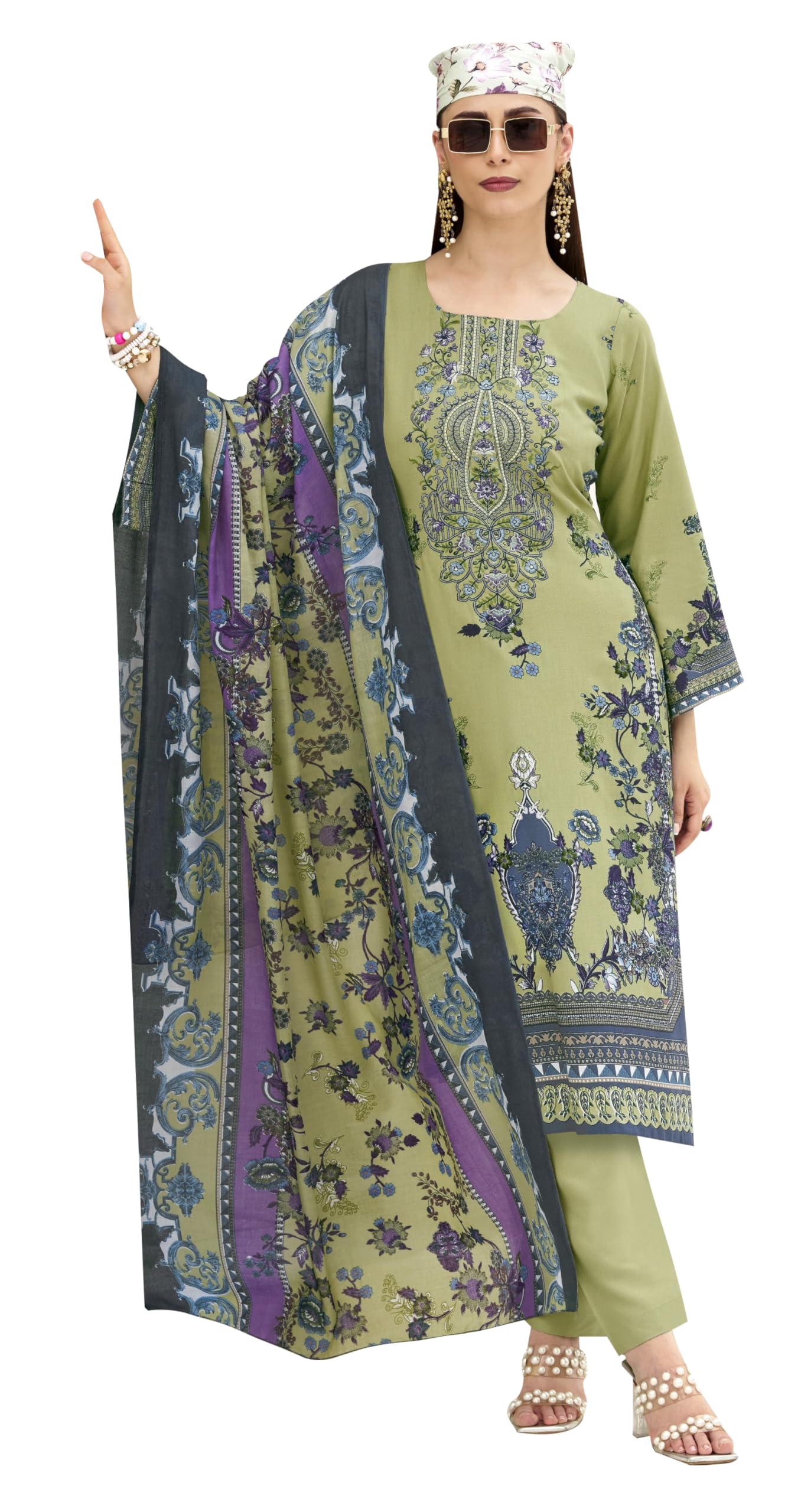DRAVINAM Trends Unstitched Pakistani Embroidered Pure Rayon Salwar Suit Dress Materials with Cotton Dupatta