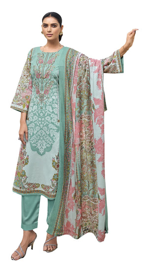 DRAVINAM Trends Women Unstitched Pakistani Print Embroidered Cotton Salwar Suit Dress Materials with Dupatta, Free Size