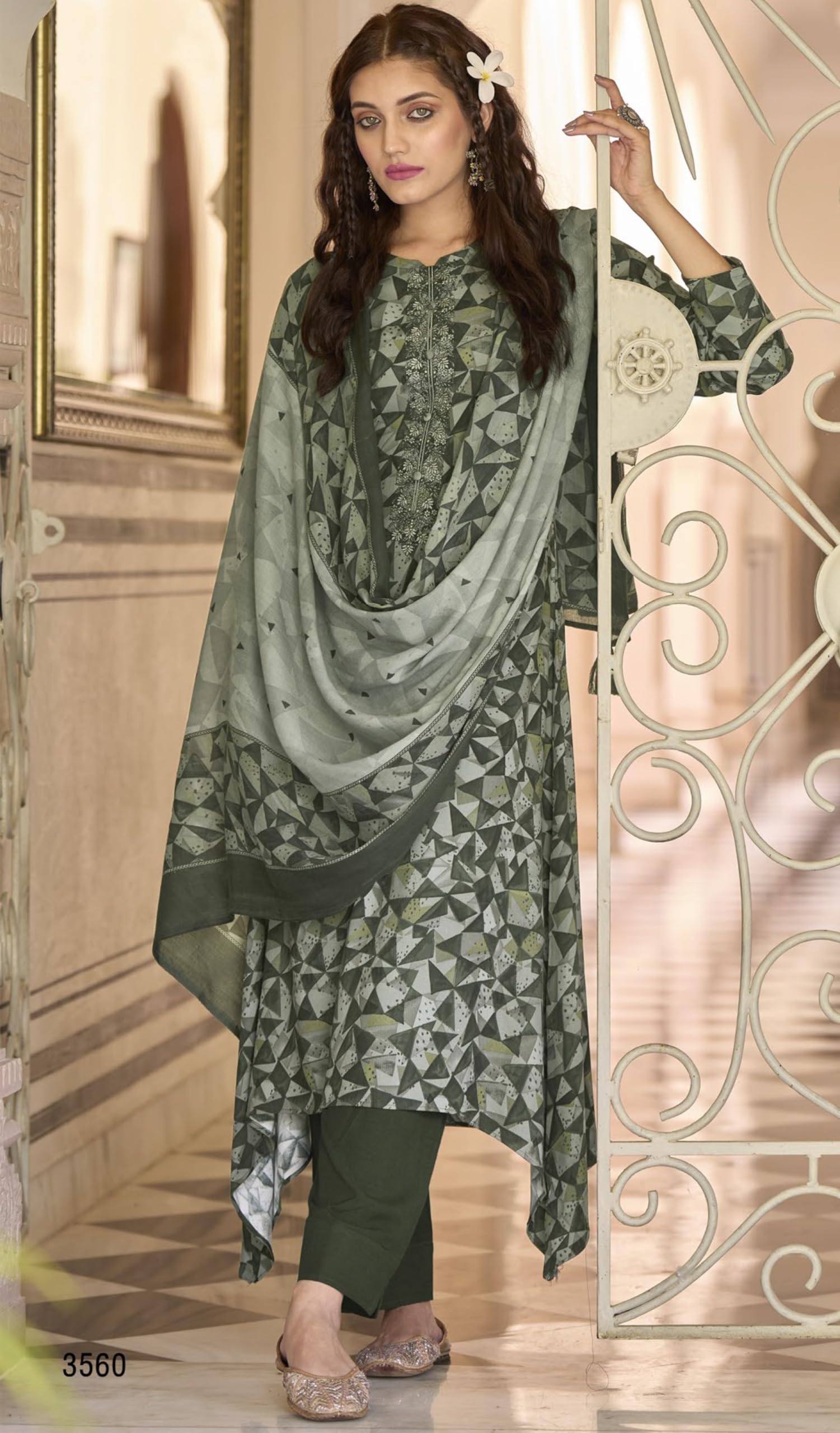 DRAVINAM Trends Women's Unstitched digital Print Woollen Viscose Pashmina embroidered Salwar Suit Dress Material with Wool Pashmina Digital Printed Shawl Dupatta