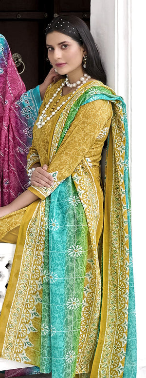 DRAVINAM Trends Women's Printed Unstitched Pure Cotton Kurti Palazzo Pants Set Material with Dupatta