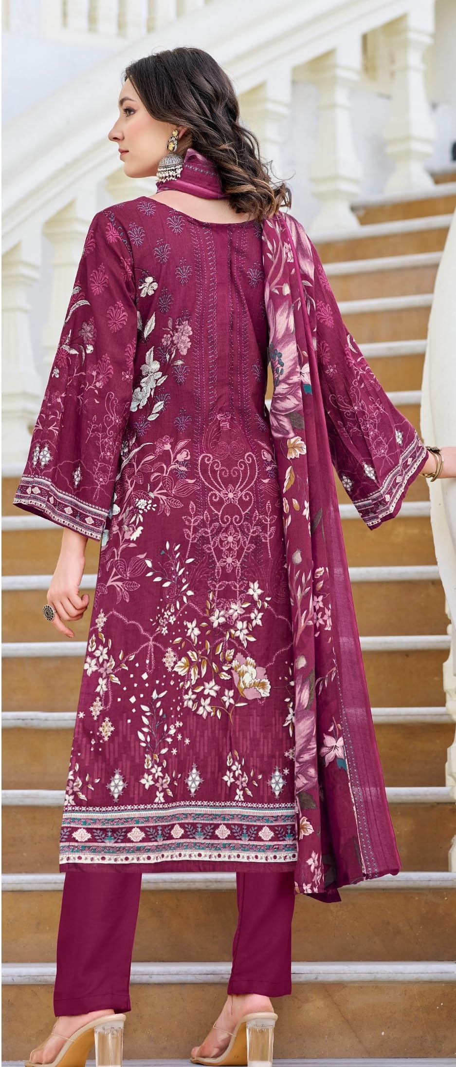 DRAVINAM Trends Women's Unstitched Salwar Suit Dress Material - Cotton Digital Printed Organza Embroidered Kameez II Unstitch Bottoms II Cotton Dupatta