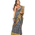 DRAVINAM Trends Women's Soft Linen Cotton Handloom Art Print Woven Bordered Saree with Unstitched Blouse Piece (Grey)