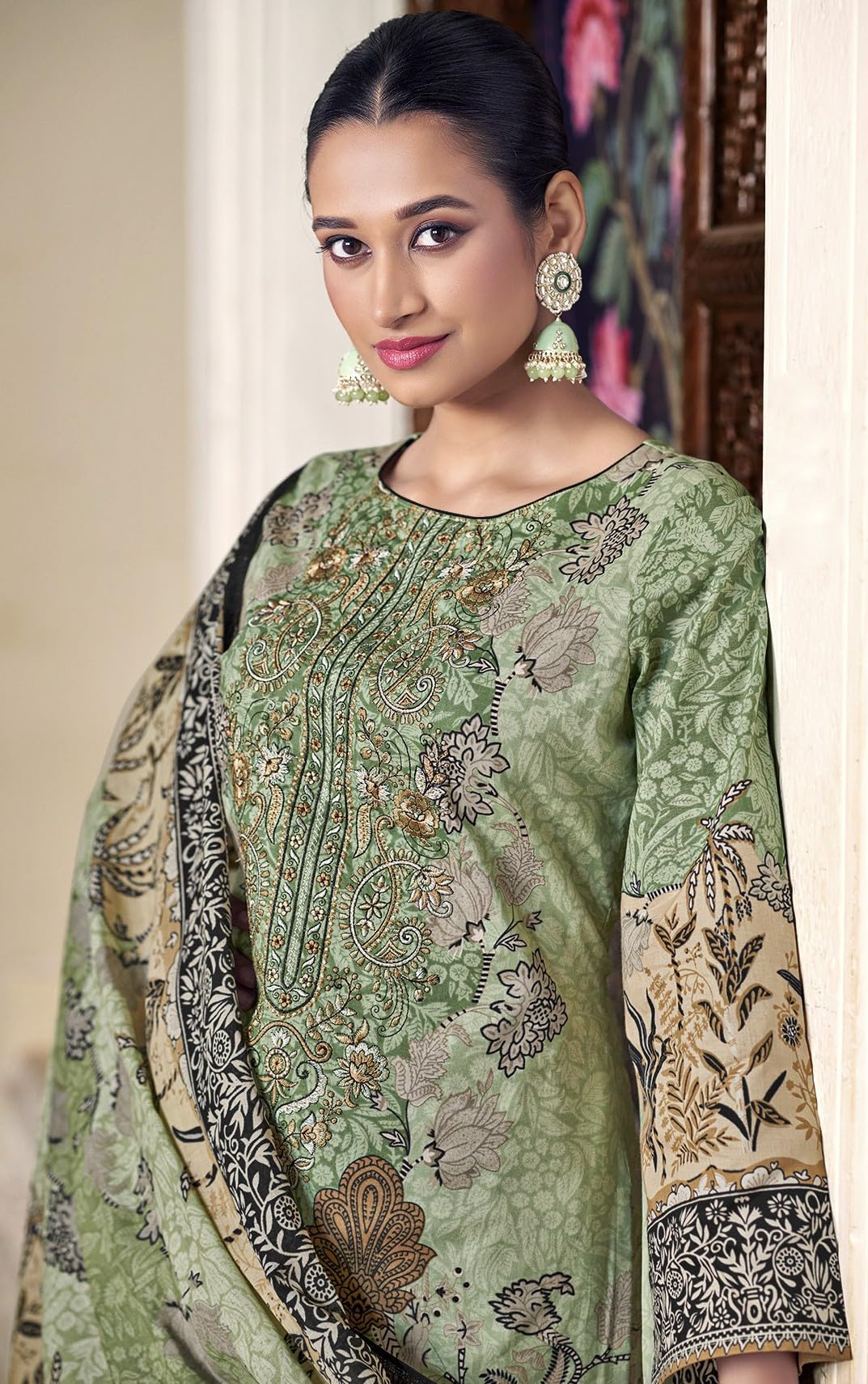 DRAVINAM Trends Women's Unstitched Premium Cambric Cotton Embroidered Suit Material