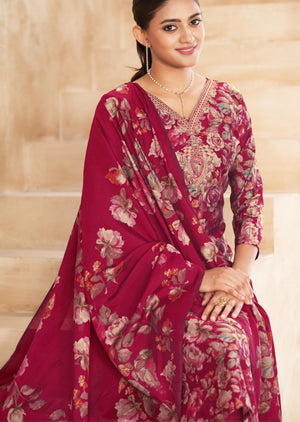DRAVINAM Trends Women's Unstitched Maslin Salwar Suit Dress Material - Pure Viscose Modal Maslin Embroidered Kameez II Unstitch Bottoms II Viscose Modal Maslin Digital Prints Dupatta