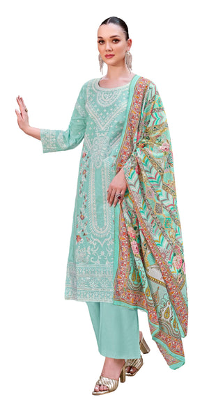DRAVINAM Trends Women's Exquisite Unstitched Viscose Cambric Lawn Cotton Suit Dress Material with Embroidered Daman & Sleeves | Stylish Pure Cotton Digital Print Dupatta & Solid Bottoms