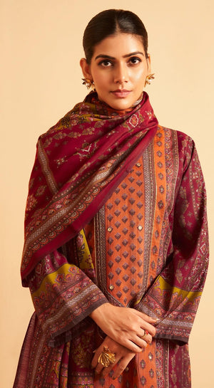 DRAVINAM Trends Women's Unstitched Maslin Suit Material - Embroidered Digital Printed Foil Masline Top II Masline Bottoms II Maslin Digital Dupatta