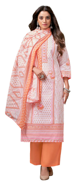 DRAVINAM Trends Pure Cotton Printed Dress Material Salwar Siroski Work Suit with Unstitched Bottoms and Cotton Dupatta