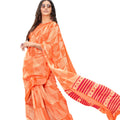 DRAVINAM Trends Women's Woven Kota Cotton Printed Check Saree with Satin Border and Blouse Piece (Light Orange)