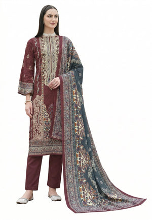 DRAVINAM Trends Women's Unstitched Pakistani Print Embroidered Cotton Salwar Suit Dress Materials with Cotton Printed Dupatta