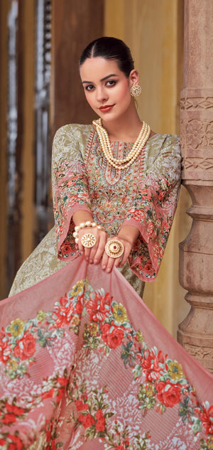 DRAVINAM Trends Unstitched Pakistani Embroidered Pure Cotton Salwar Suit Dress Materials with Cotton Dupatta