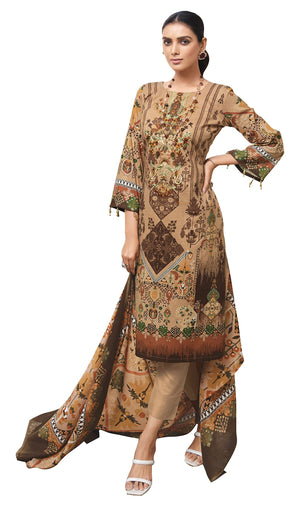 DRAVINAM Trends Women Unstitched Pakistani Print Embroidered Cotton Salwar Suit Dress Materials with Dupatta, Free Size