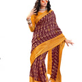 DRAVINAM Trends Women's Jacquard Linen Saree With Un-stitched Blouse (SareeSRRm_8_Maroon & Mustard)