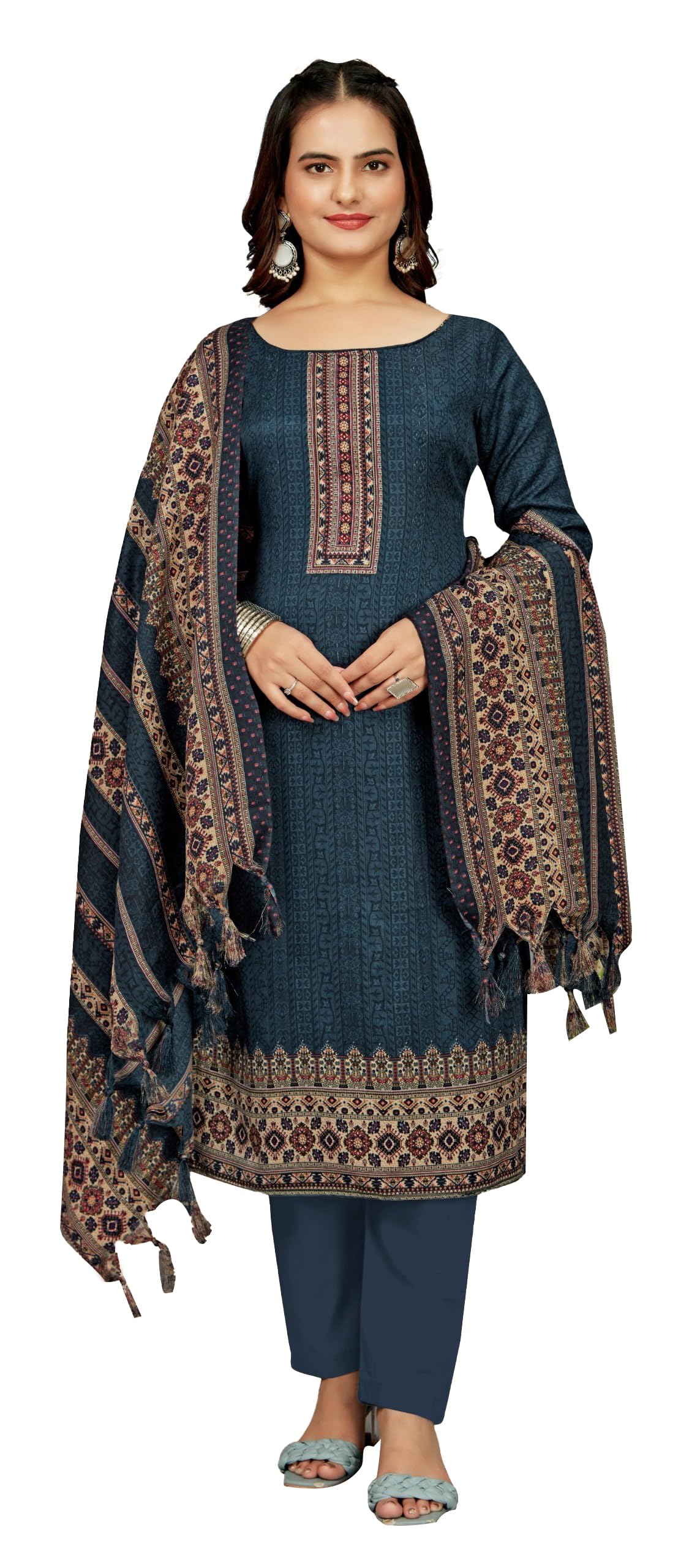 DRAVINAM Trends Women's Unstitched Winter Wear Digital Printed Heavy Woolen Pashmina Salwar Suit Dress Material with Printed Shawl Dupatta