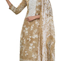 DRAVINAM Trends Women's Unstitched Digital Print Schiffli Chicken Work Pure Cotton Cambric Salwar Suit Dress Material with Digital Printed Bamber Half Pure Dupatta (Brown)