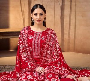 DRAVINAM Trends Women's Winter Wear Unstitched Discharge Print Hand Work Woollen Viscose Pashmina Salwar Suit Dress Material with Pashmina Printed Shawl Dupatta
