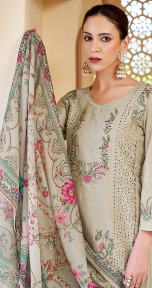 DRAVINAM Trends Kurti 2.50 mtrs,Pure Cotton Solid (2.7 m), Pure Cotton Mal Mal Print Dupatta (2.25 m)|Green