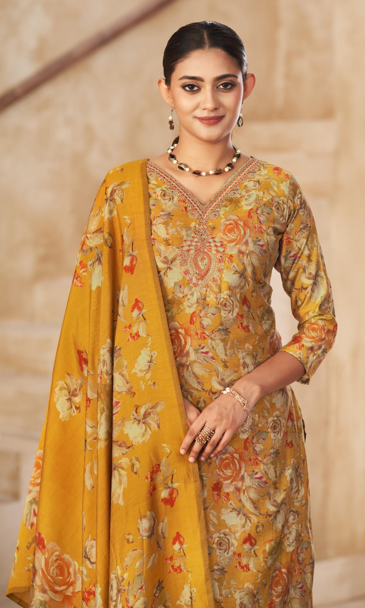 DRAVINAM Trends Women's Unstitched Maslin Salwar Suit Dress Material - Pure Viscose Modal Maslin Embroidered Kameez II Unstitch Bottoms II Viscose Modal Maslin Digital Prints Dupatta