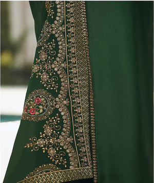 DRAVINAM Trends Women's Heavy Embroidered Pure Georgette Sharara Salwar Suit Dress Material with Heavy Embroidered Pure Georgette Dupatta (Free size_Maroonish red)