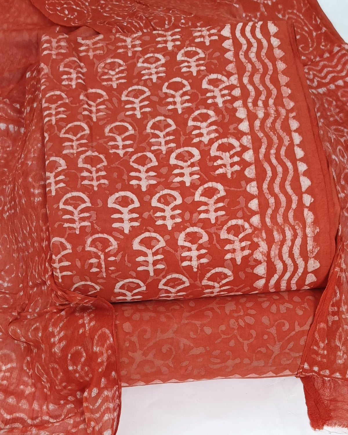 DRAVINAM Trends Hand Block Print Cambric Cotton Unstitched Salwar Suit Set for Women with Pure Chiffon Hand Printed Dupatta