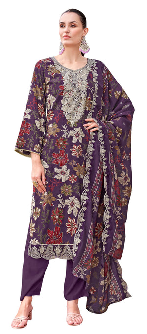DRAVINAM Trends Pure Viscose Rayon Discharge Foil Printed Fancy Embroidered Daman Lace Suit Dress Material with Unstitched Rayon Bottoms and Cotton Embroidered Dupatta