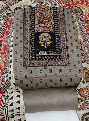 DRAVINAM Trends Women's Cambric Cotton Dress Material | Unstitch Kalamkari Printed Suit Set with Cotton Dupatta