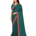 DRAVINAM Trends Women's Pure georgette floral Print saree with Lace Borders and Solid Blouse Piece (Blue)