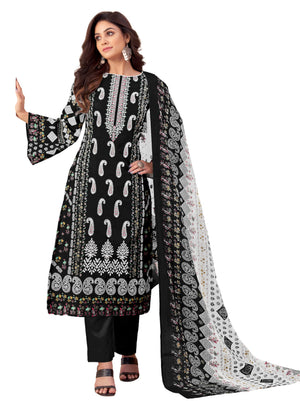 DRAVINAM Trends Women's Pakistani Print Embroidered Unstitcehd Pure Cambric Cotton Salwar Suit Dress Materials with Pure Cotton Printed Dupatta