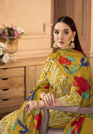 DRAVINAM Trends Women's Unstitched Premium Cotton Printed Embroidered Suit Material