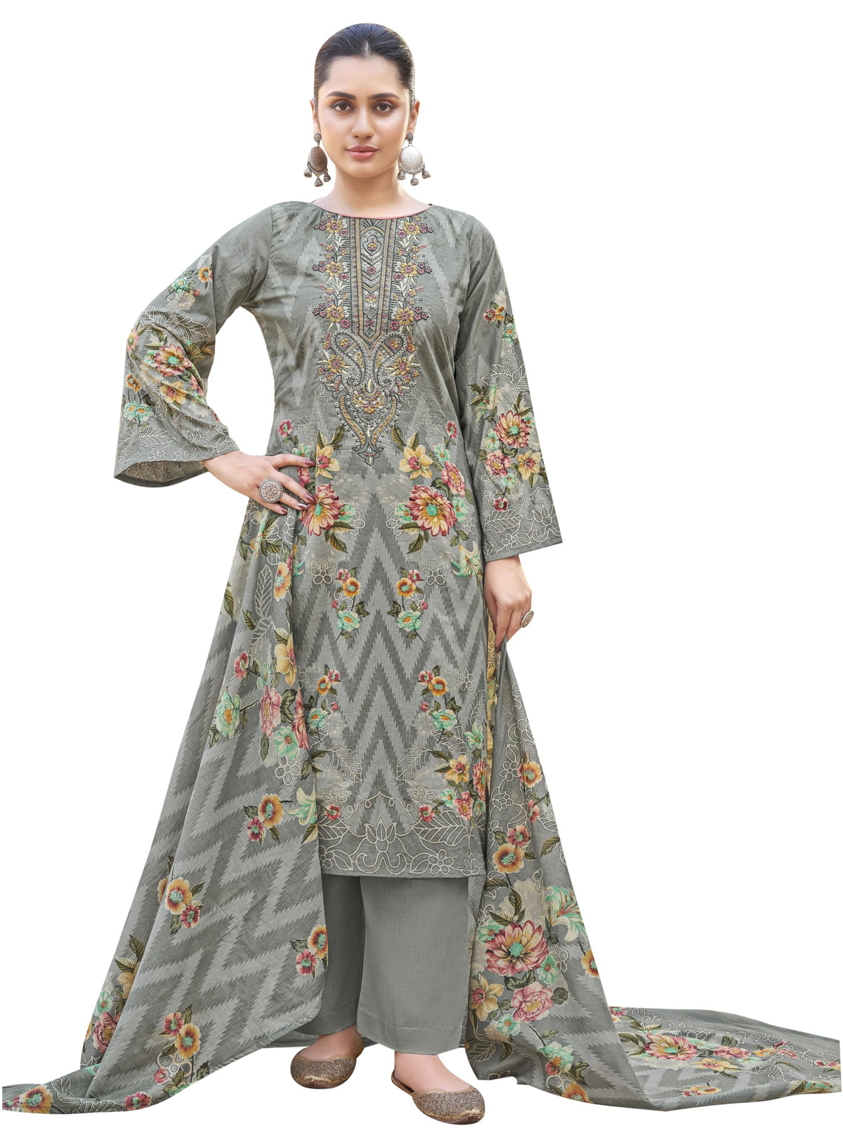 DRAVINAM Trends Women's Unstitched Premium Cambric Cotton Embroidered Printed Suit Material