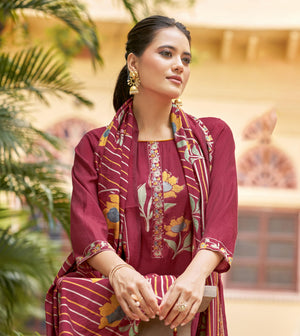 DRAVINAM Trends Women's Unstitched Salwar Suit Dress Material Modal Silk Discharge Foil Print Embroidered Kameez Plain Unstitched Bottoms and Modal Silk Discharge Foil Print Dupatta