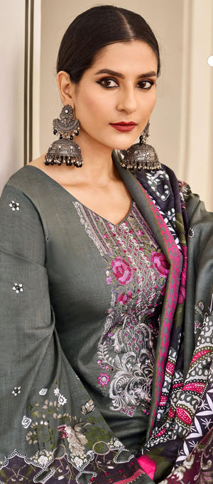 DRAVINAM Trends Lawn Cotton Pakistani Embroidered Suit Dress Material with Unstitched Bottoms and Cotton Dupatta