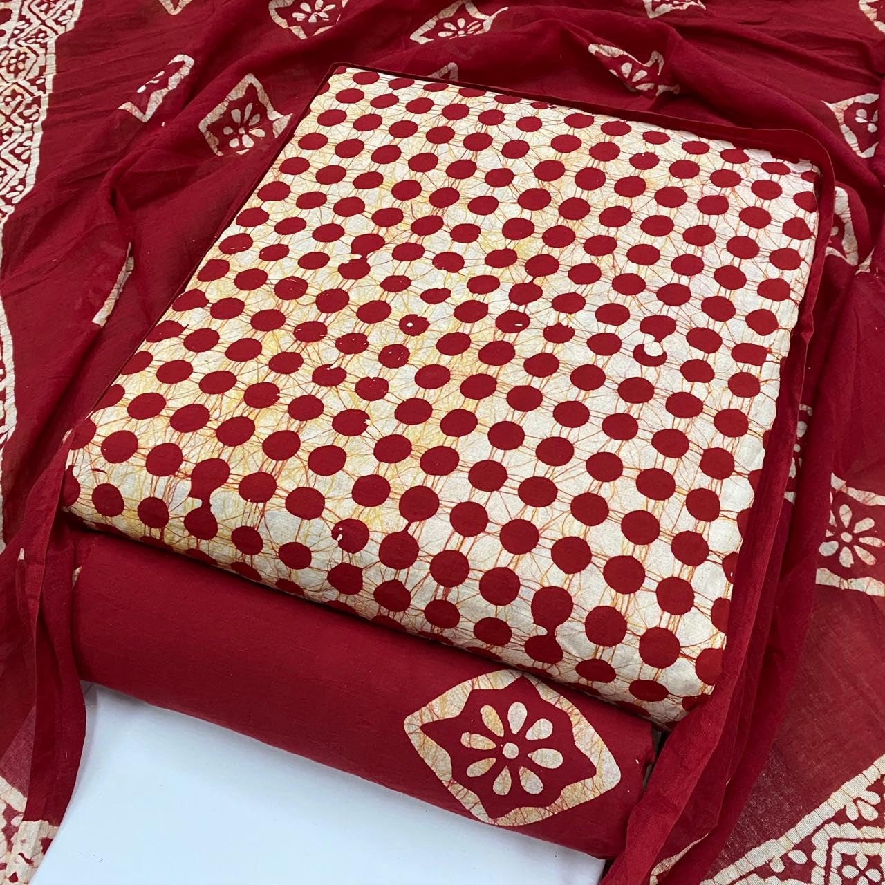 DRAVINAM Trends Unstitched Jaipuri Handmade Wax Batik Print Soft Cotton Dress Material with Dupatta