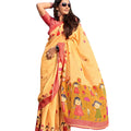 DRAVINAM Trends Women's Soft Printed Pure Linen Saree With Blouse Piece (Beige)