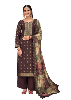 DRAVINAM Trends Women's Pure Dola Banarasi Silk Salwar Kameez Suit Dress Material with Digital Printed Embroidered Pure Viscose Heavy Silk Dupatta (