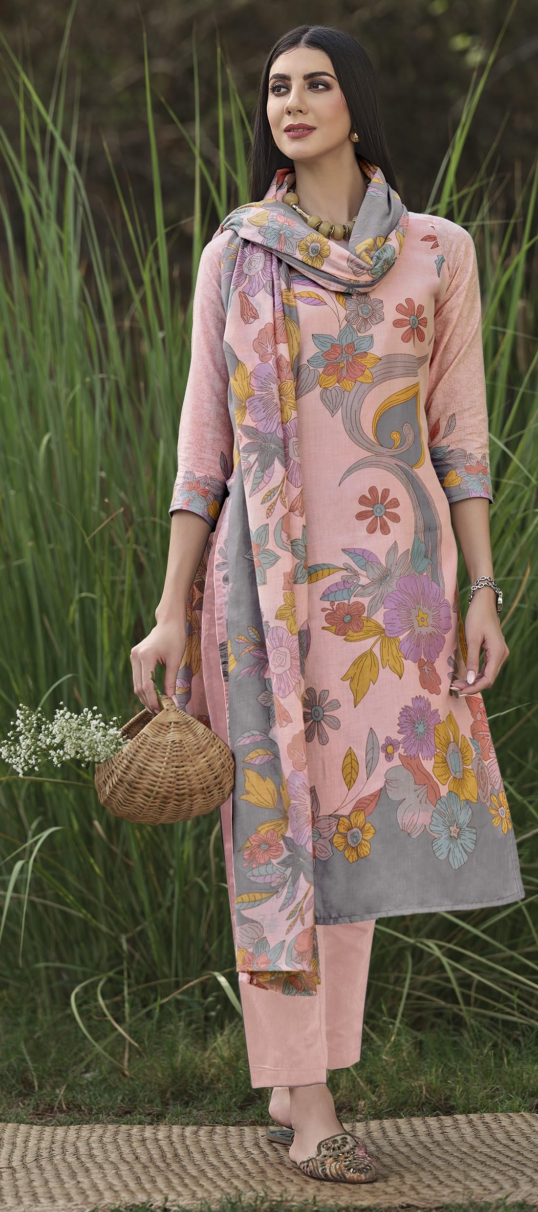 DRAVINAM Trends Pure Cotton Printed Unstitched Salwar Suit Dress Material with Unstitched Bottoms and Cotton Dupatta