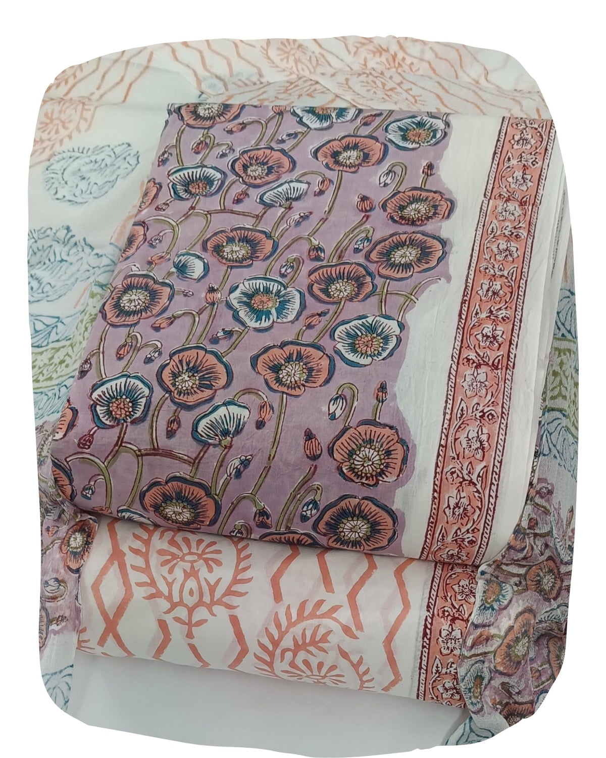 DRAVINAM Trends Hand Block Print Cambric Cotton Unstitched Salwar Suit Set for Women with Pure Chiffon Hand Printed Dupatta