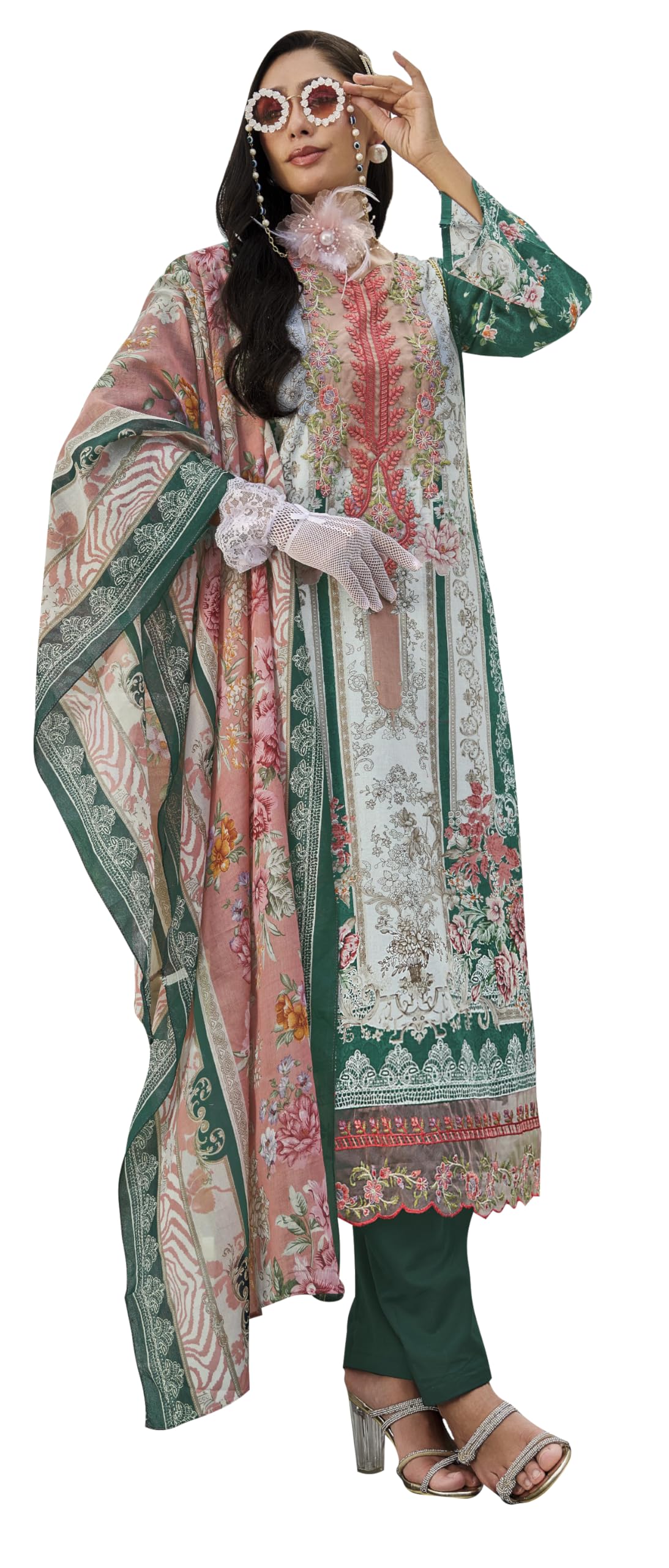 DRAVINAM Trends Kurti 2.50 mtrs,Soft Cotton Salwar(3 mtrs apx),Soft Cotton Mal mal dupatta(2.30 mtr) Unstitched Material Embroided|Yellow