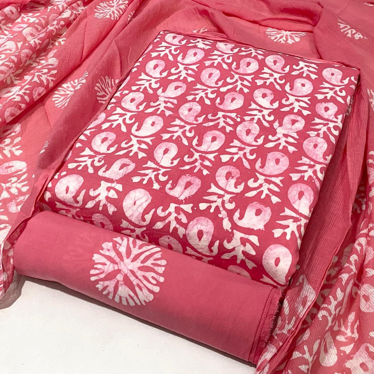 DRAVINAM Trends Unstitched Jaipuri Handmade Wax Batik Print Soft Cotton Dress Material with Dupatta