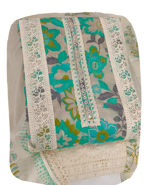 DRAVINAM Trends Women's Pure Cotton Floral Print Suit Set with Chikankari Palazzo & Mulmul Dupatta