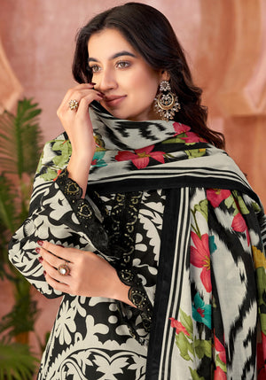 DRAVINAM Trends Unstitched Pakistani Embroidered Pure Cambric Cotton Salwar Suit Dress Materials with Mal Mal Cotton Printed Dupatta