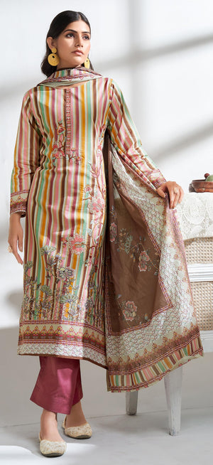 DRAVINAM Trends Unstitched Women Suit Material – Viscose Cotton Digital Printed Embroidered Kameez, Cambric Cotton Plain Bottoms and Printed Dupatta