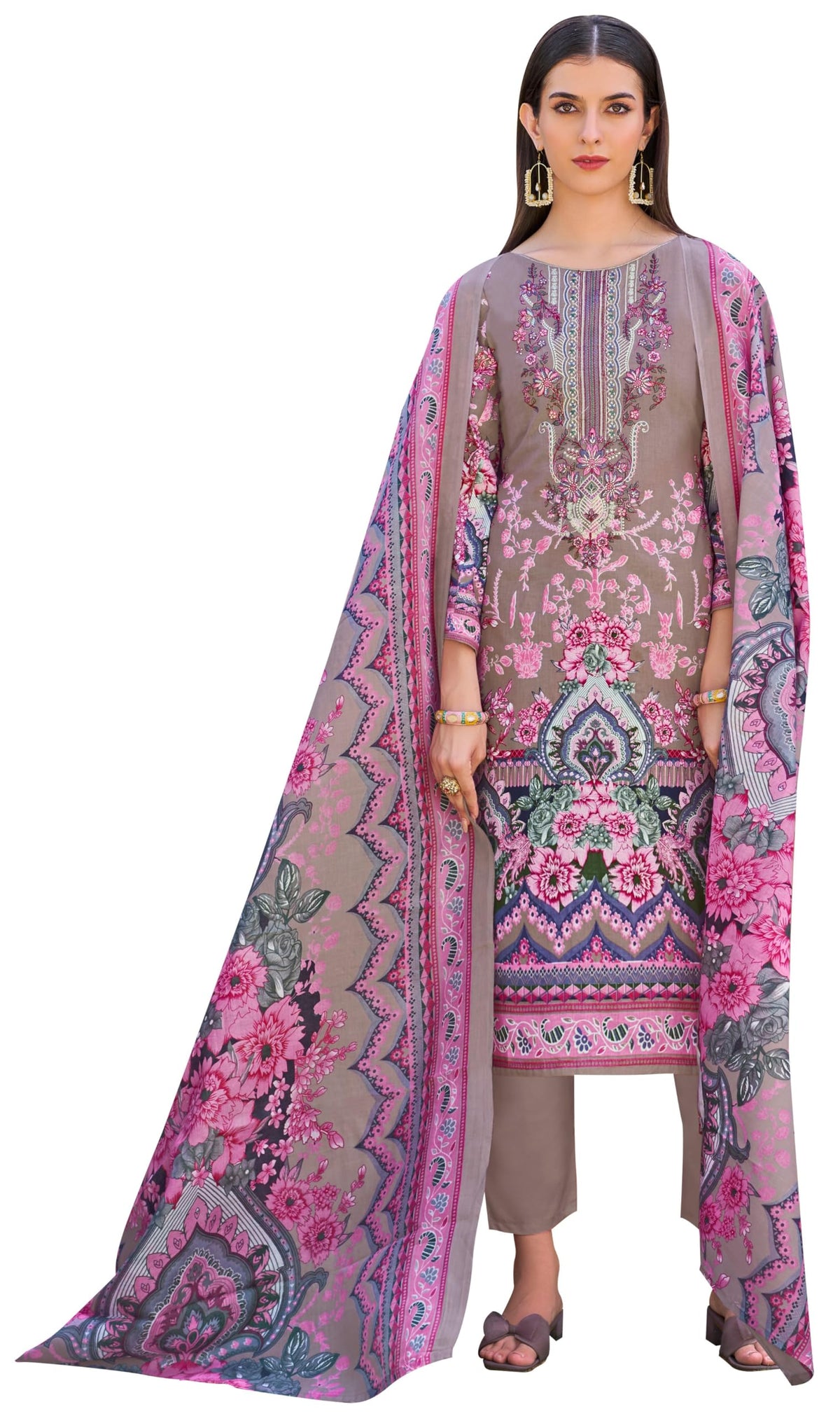 Women’s Dress Set | Pure Cotton with Print & Heavy Embroidery (2.5m), Mal Mal Dupatta (2.3m), Bottom (3m) | Available in Unstitched & Stitched Options (BLUE, XL - 42 Inch, Stitched)